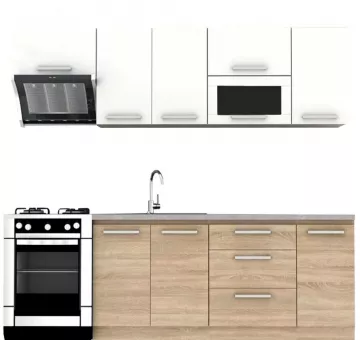 Kuchynská linka 2,4 m, dub sonoma/biela, NOVA PLUS