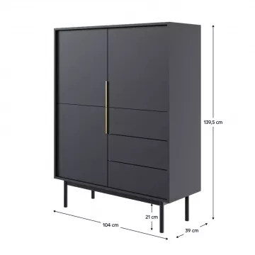 Komoda, ierna / zlat, VIVALA 3D3S