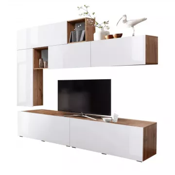 Obvacia stena, biela extra vysok lesk HG/dub wotan, MIRALDA