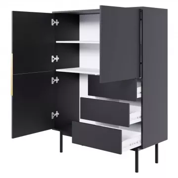 Komoda, ierna / zlat, VIVALA 3D3S