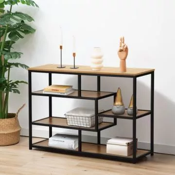 Kovový regál BILOTE TYP 2 - čierna/dub