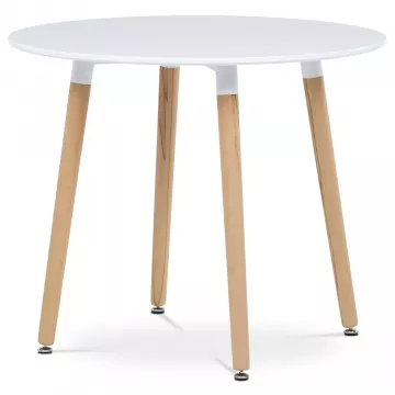 Biely kruhový jedálenský stôl s masívnymi nohami Dt-306