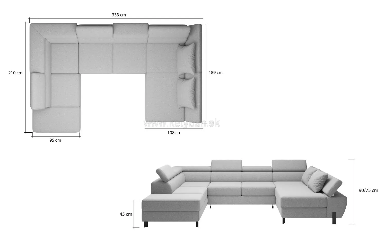 Sedacia sprava Molina lux XL - rozmery