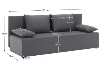 Pohovka Eugi, svetlo šedá, rozmery