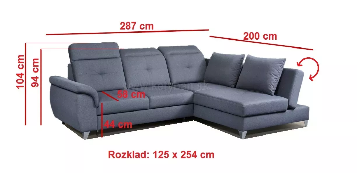 Sedacia sprava Orange - rozmery