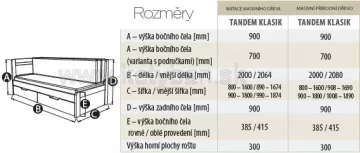 Rozkladacia poste Tandem klasik - rozmery