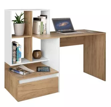 PC stôl, dub artisan/biela, NEREO