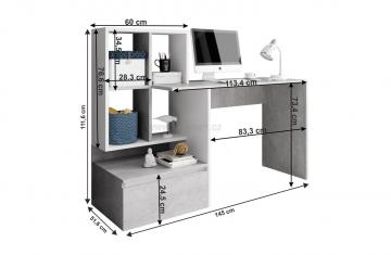 PC stôl Nereo, betón/biely mat