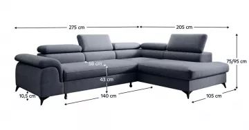 Sedacia súprava Pony pravá strana - rozmery