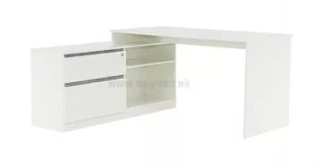 PC stôl, rohový s policou, biela / betón, Bentos