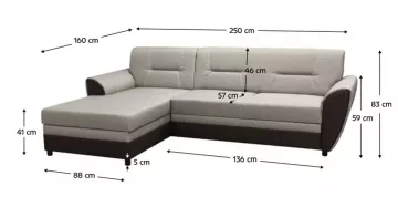 Rohov� sedacia s�prava SEVARD, �av� roh, rozmery