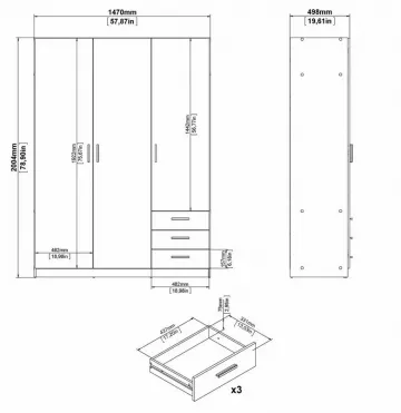 Šatníková skriňa Spike 085 rozmery