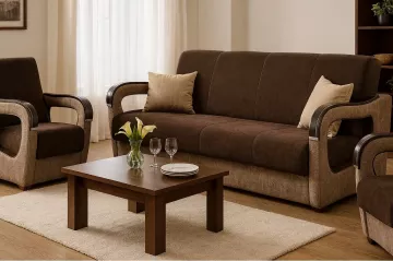 Sedacia s�prava Vanya 3f 1 1 Vogue 6/3 hnedo b�ov� s drevom v interi�ri