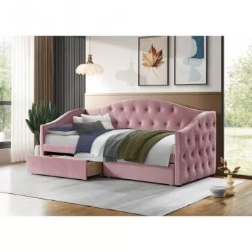 Posteľ s úložným priestorom, 90x200, ružová Velvet látka, ZASKA