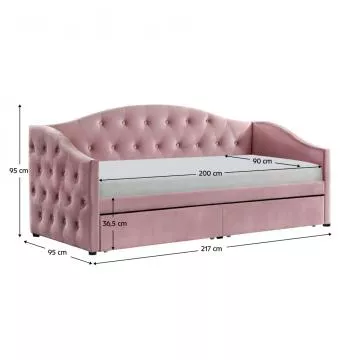 Posteľ s úložným priestorom, 90x200, ružová Velvet látka, ZASKA
