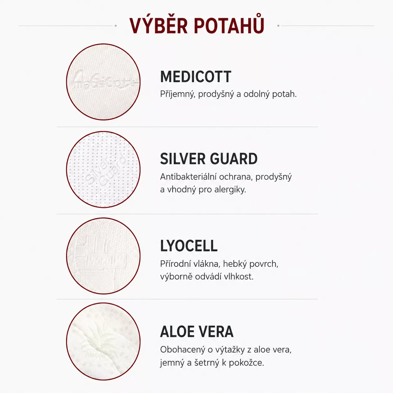 Výber poahov k matracu Lima Výběr potahů k matraci Lima